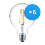 Confezione Multipack 6x Philips Corepro LED Globe E27 Filamento Chiara 95mm 7W 806lm - 827 Bianco Molto Caldo | Sostitutiva 60W Confezione Multipack 6x Philips Corepro LED Globe E27 Filamento Chiara 95mm 7W 806lm - 827 Bianco Molto Caldo | Sostitutiva 60W